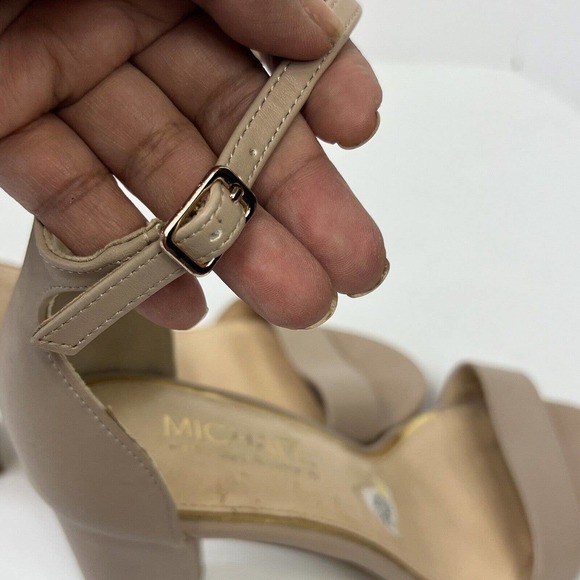 Michael Kors Tan Sascha Sandal Heels Size 8 Block Heel Ankle Strap - Picture 6 of 8
